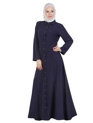Navy Blue Full Front Buttoned Abaya - 11032282 - Standard Image - 2