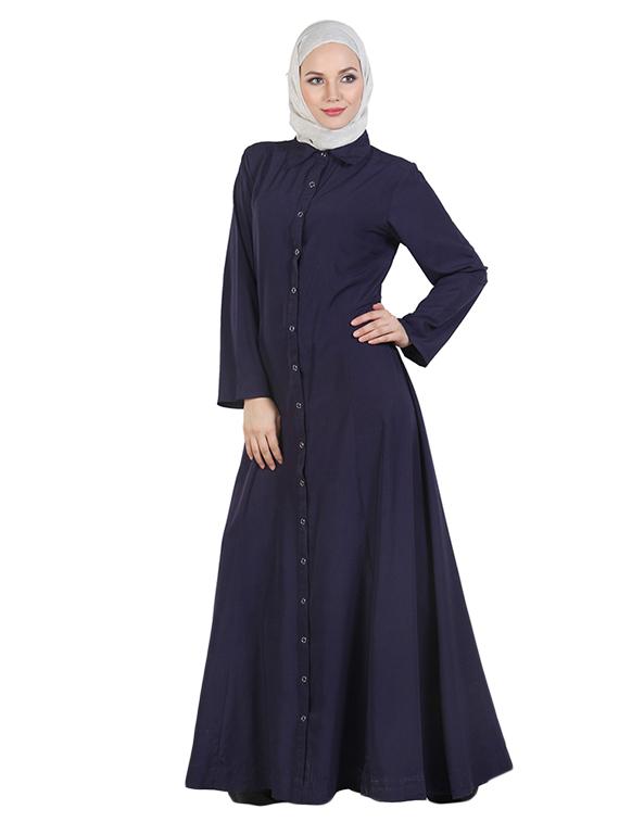Navy Blue Full Front Buttoned Abaya - 11032282 - Zoom Image - 2