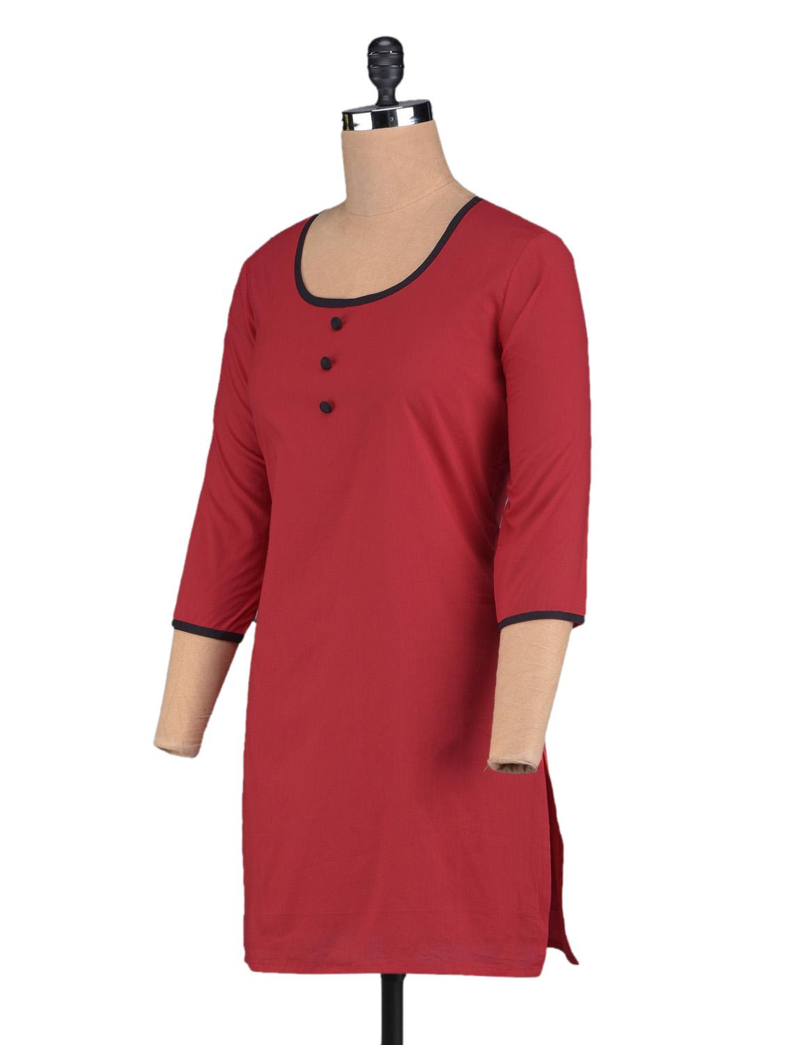 red cotton straight kurti - 1105862 - Zoom Image - 2