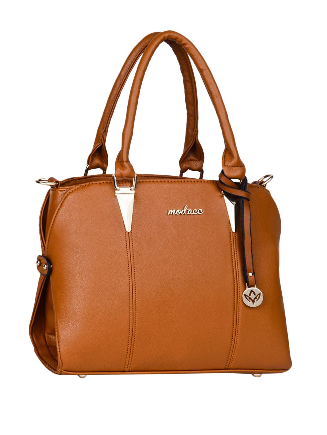 Plain Solid Brown Leatherette Handbag - Mod'acc