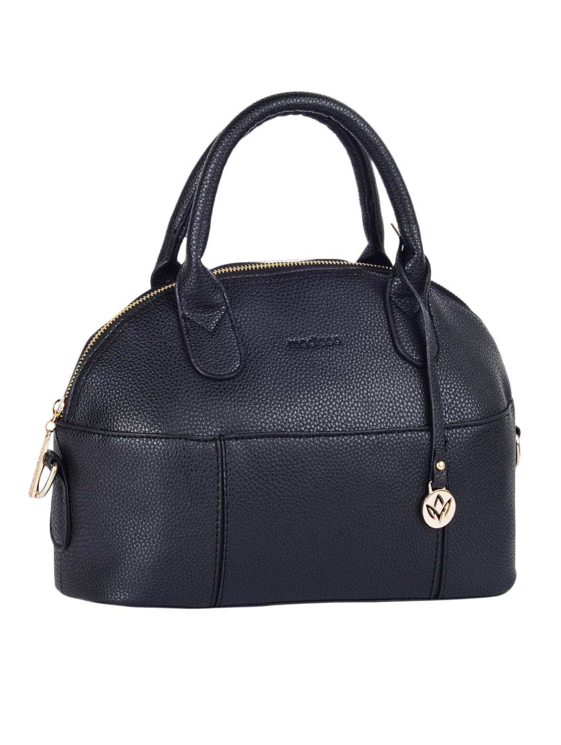 Solid Black Leatherette Handbag - Mod'acc