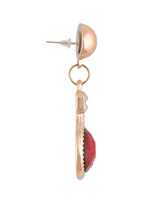 golden red stone embedded earrings - 1107236 - Standard Image - 2