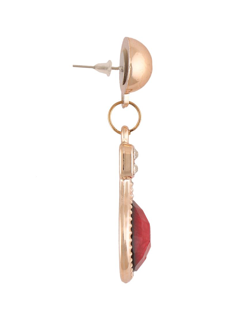 golden red stone embedded earrings - 1107236 - Zoom Image - 2