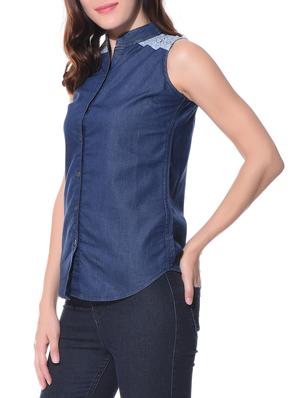Blue denim lace top - 11081398 - Standard Image - 2