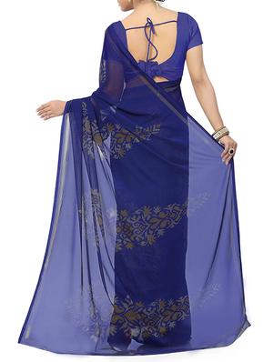 royal blue faux georgette printed saree with blouse - 11081455 - Standard Image - 2