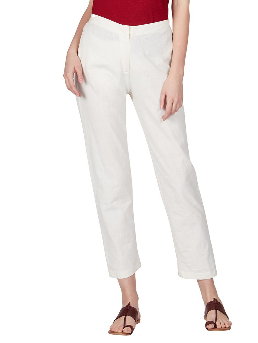 off white cotton peg trousers - 11090006 - Zoom Image - 2