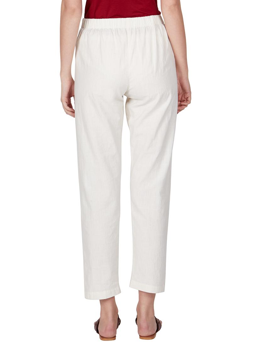 off white cotton peg trousers - 11090006 - Zoom Image - 5