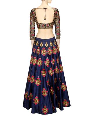 blue color, art silk embroidered lehenga material - 11107537 - Standard Image - 2