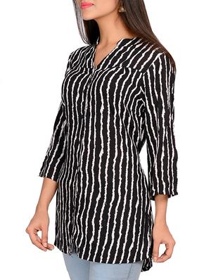 black crepe striped top - 11107623 - Standard Image - 2