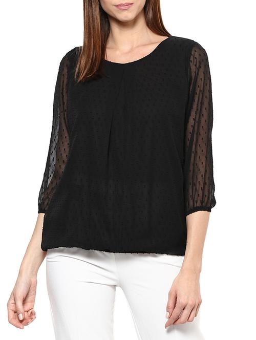 Dobby pleated neck top - 11117978 - Very Small Image - 1