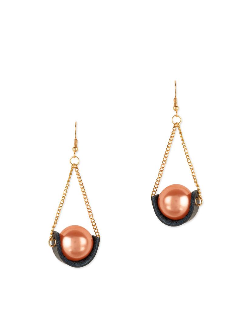 Peach, Grey, Gold Metal Drop Earring - By