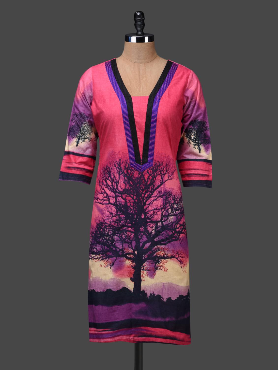 Quarter Sleeves Tree Printed Kurta - Shakumbhari
