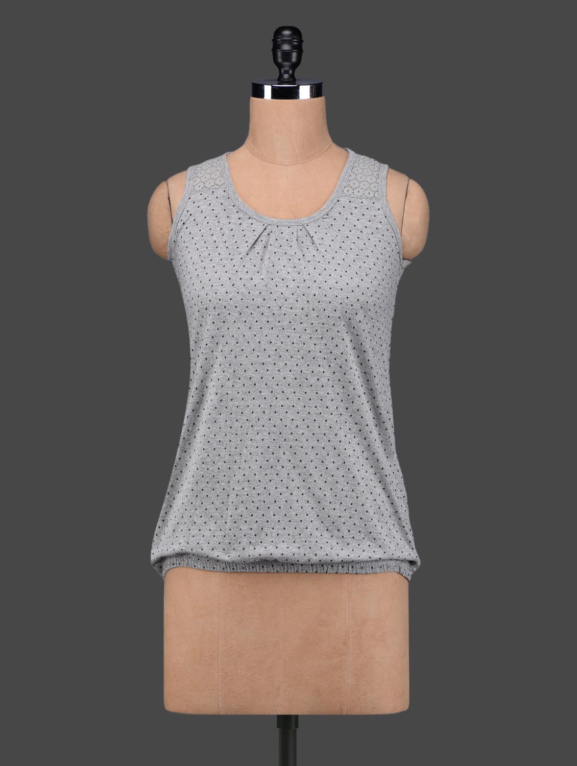 Grey Polka Dots Sleeveless Cotton Top - 27Ashwood