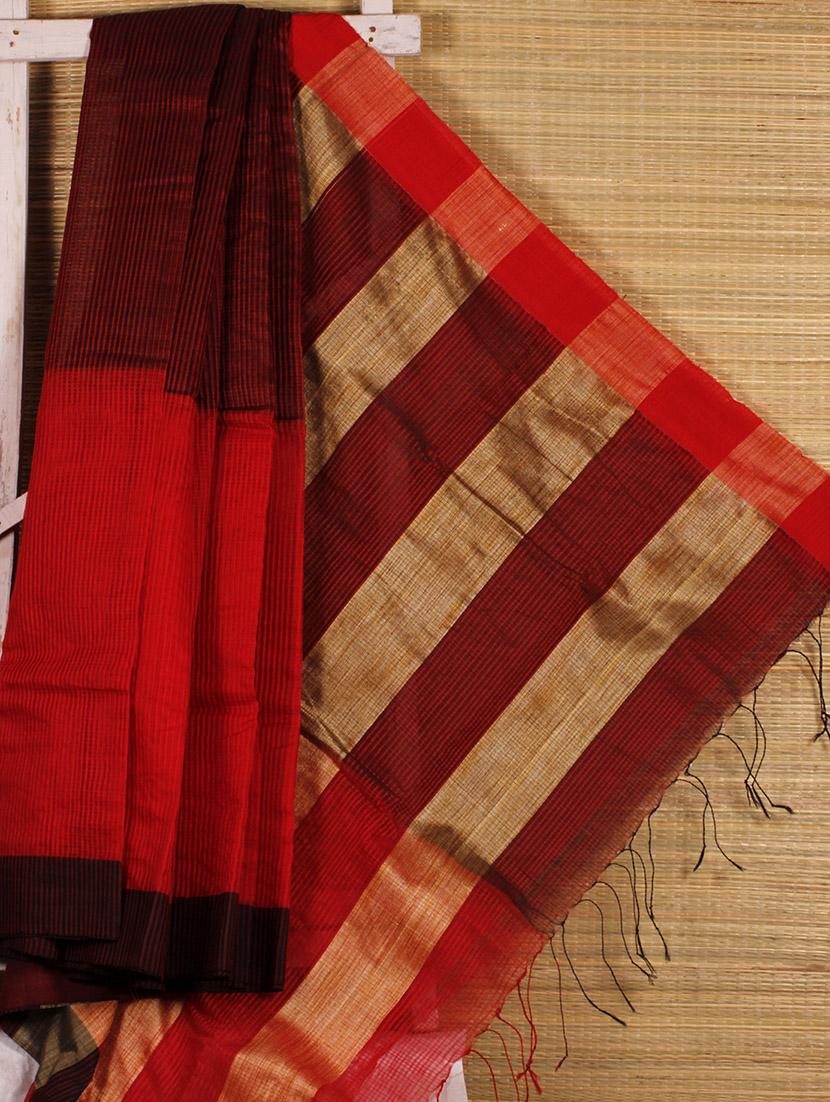 Red Cotton Silk Handloom Saree - Dharitri's Choice
