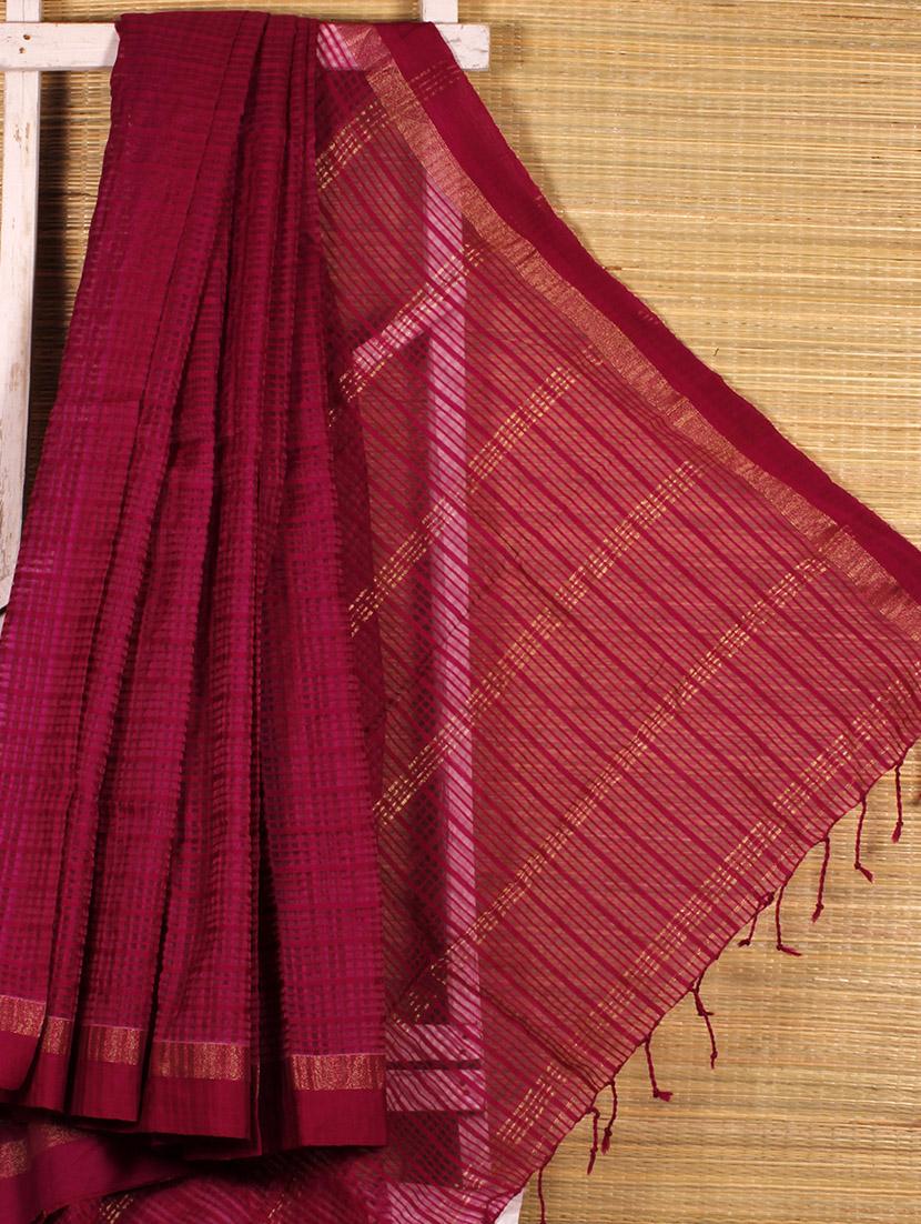 Wine Cotton Silk Handloom Saree - Dharitri's Choice