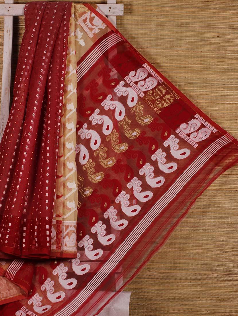 Red Patterned Cotton Silk Saree - Dharitri's Choice