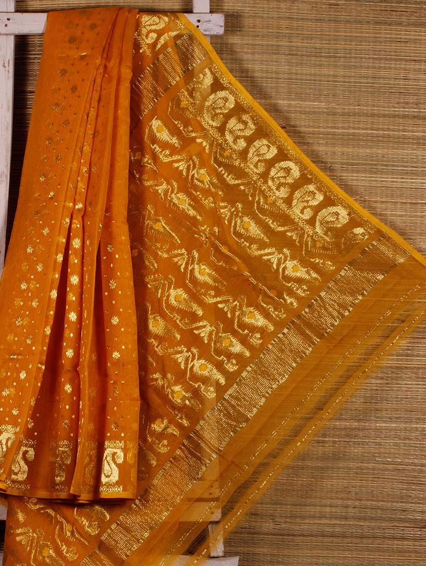Yellow Floral Cotton Silk Saree - Dharitri's Choice