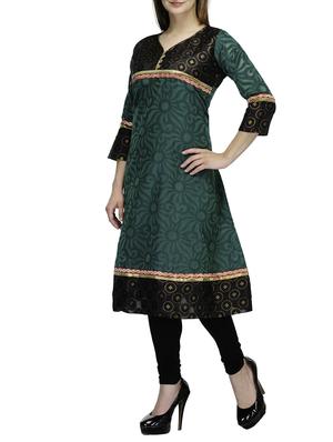 green chanderi cotton a-line kurta - 11246084 - Standard Image - 2