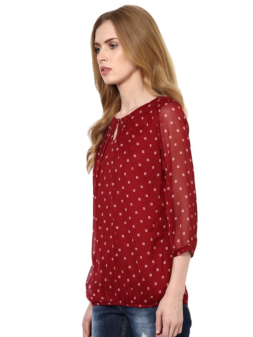 polka dots printed round neck polychiffon top - 1125109 - Zoom Image - 2