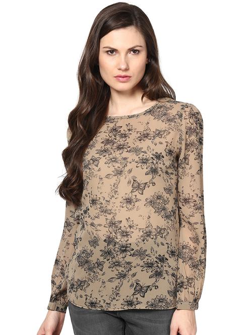 floral printed round neck polygeorgette top - 1125173 - Standard Image - 1