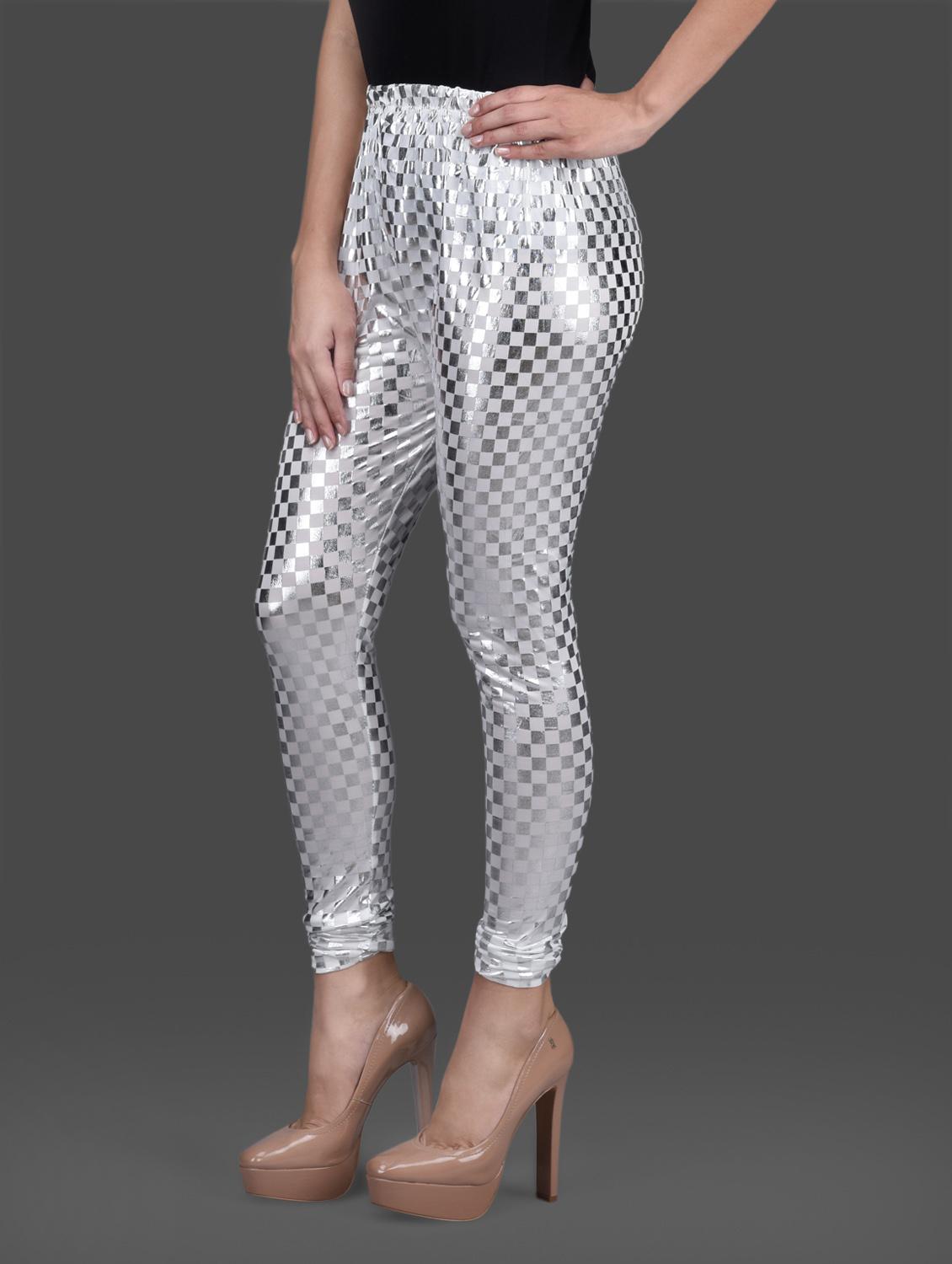 white silver poly knit leggings - 1126311 - Zoom Image - 2