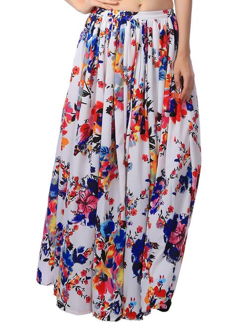 multicolored floral print rayon flared maxi skirt - 11269452 - Very Small Image - 1