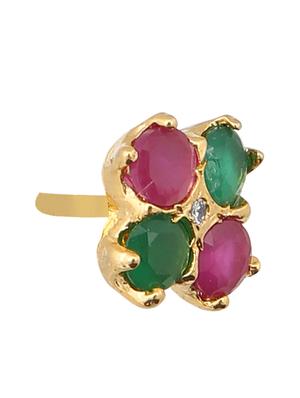 green and pink embellished brass studs earrings - 11275733 - Standard Image - 2