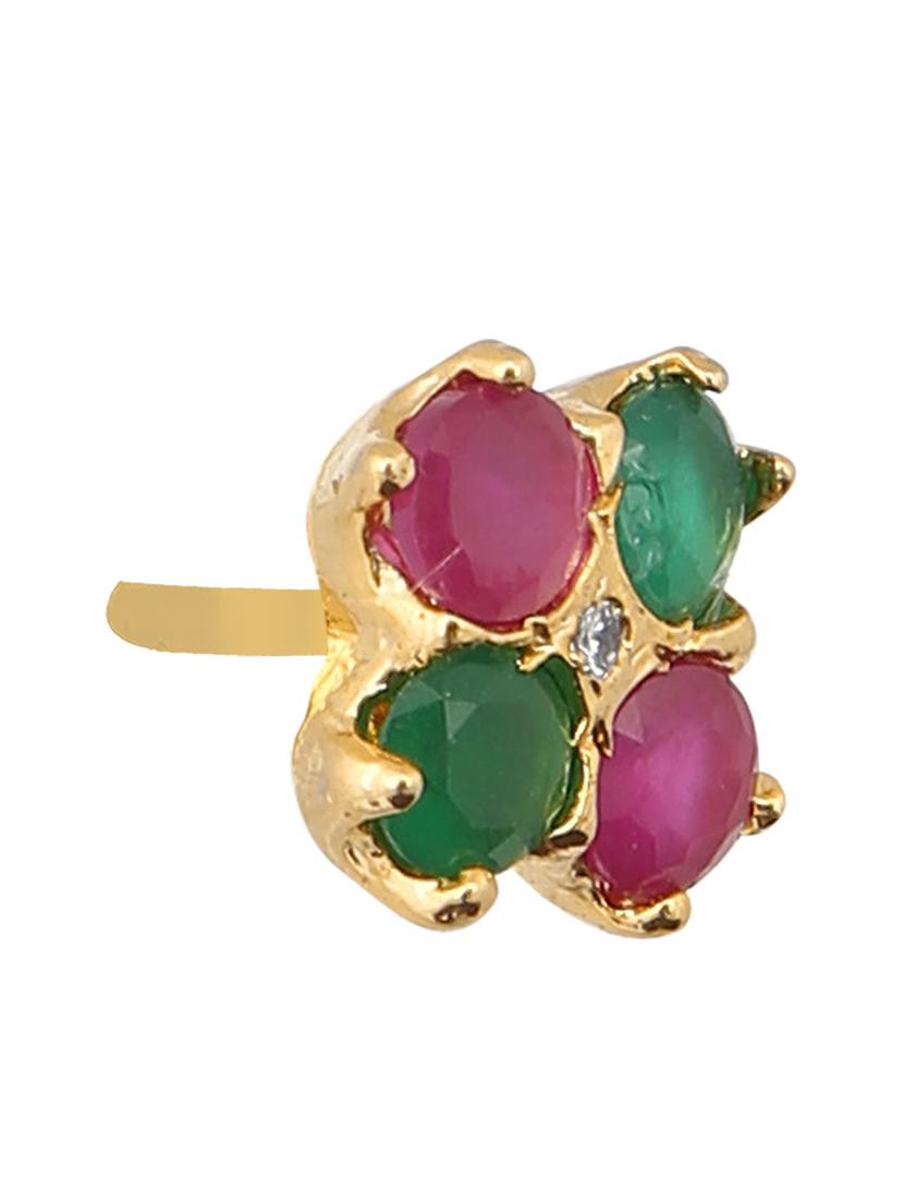 green and pink embellished brass studs earrings - 11275733 - Zoom Image - 2