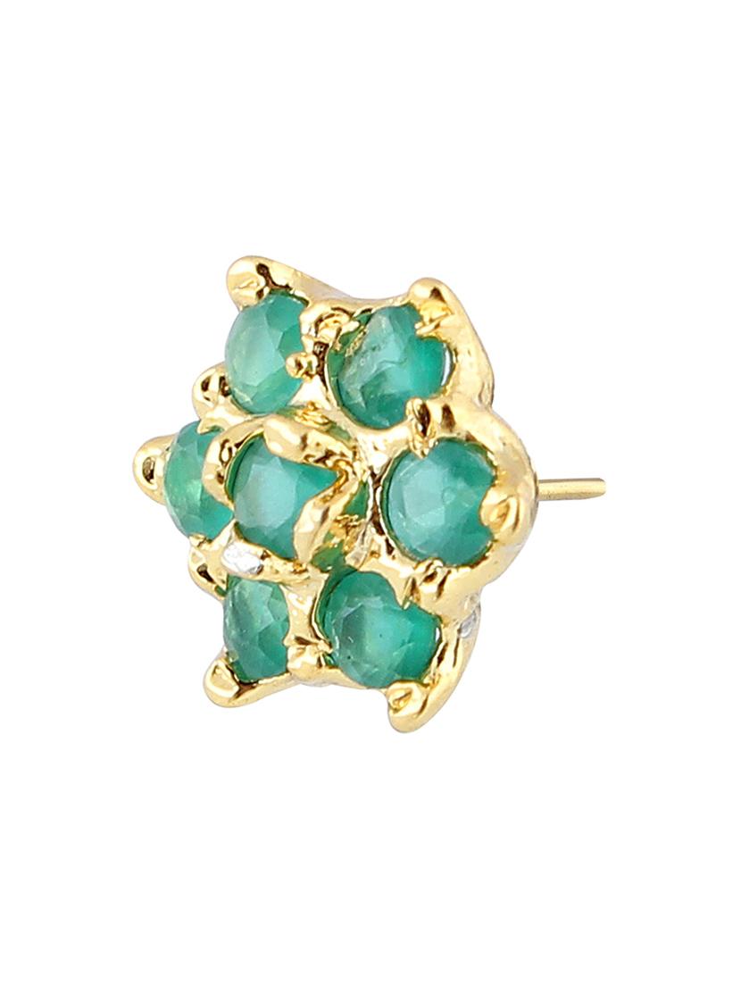 green embellished brass studs earrings - 11275774 - Zoom Image - 2