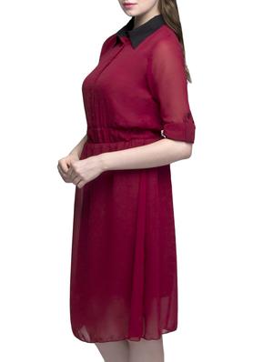Gathered Waist shirt collar dress - 11285779 - Standard Image - 2