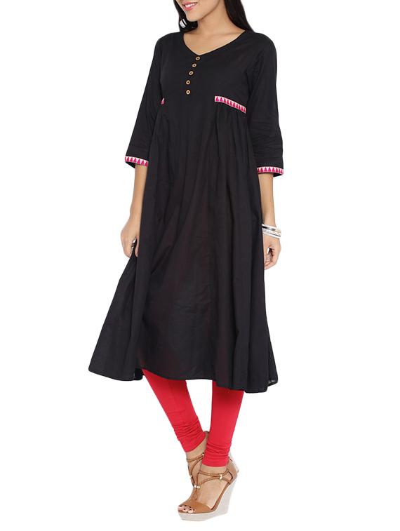 black cotton kurta - 11290849 - Zoom Image - 2
