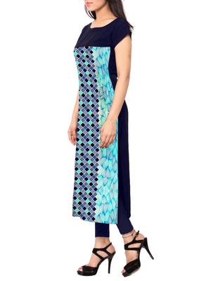 blue crepe printed long kurta - 11302578 - Standard Image - 2