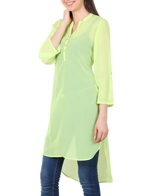 green georgette highlow kurta - 11304028 - Standard Image - 2