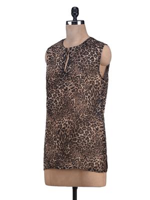 leopard print sleeveless georgette shirt - 1131079 - Standard Image - 2