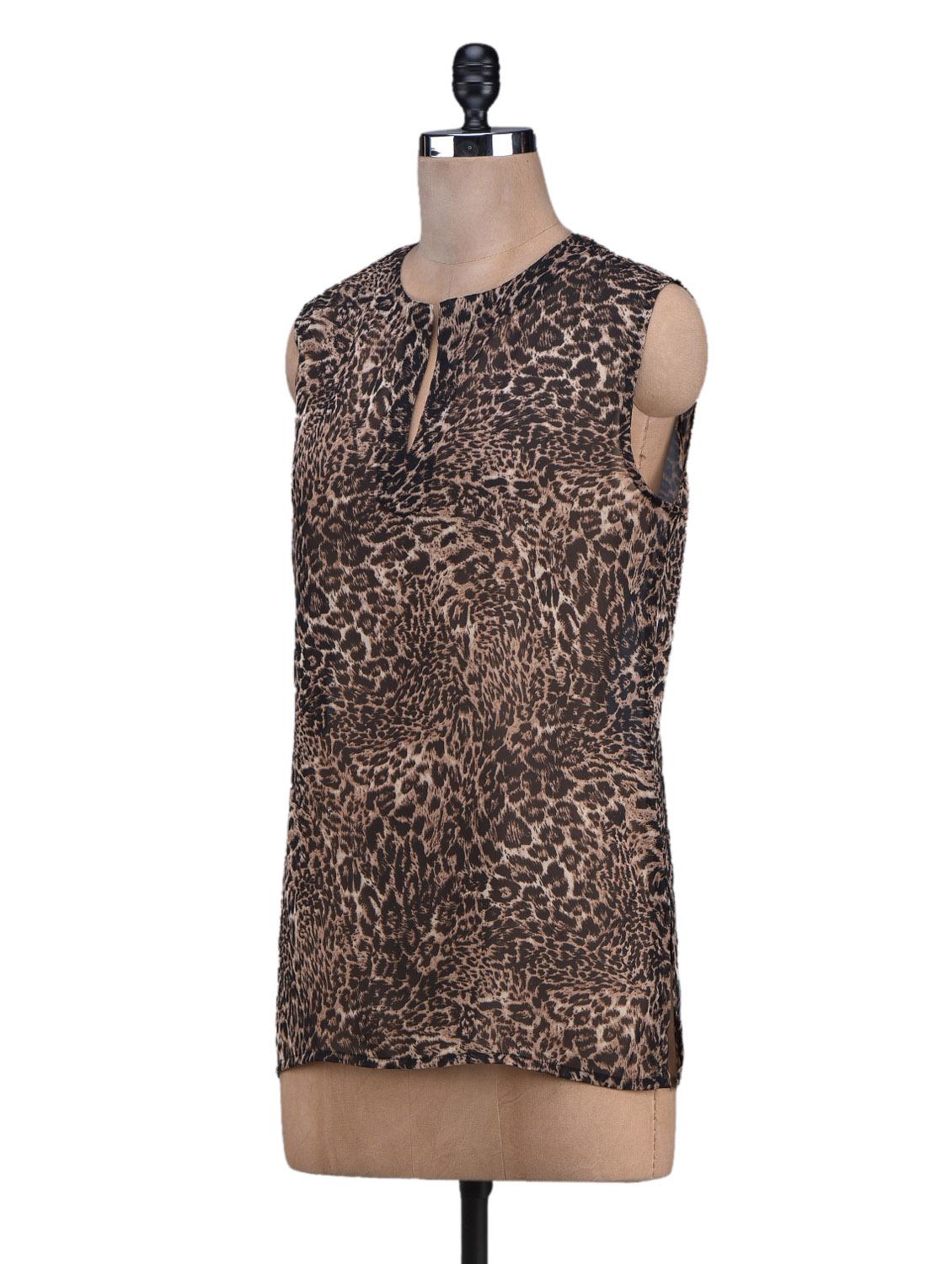 leopard print sleeveless georgette shirt - 1131079 - Zoom Image - 2