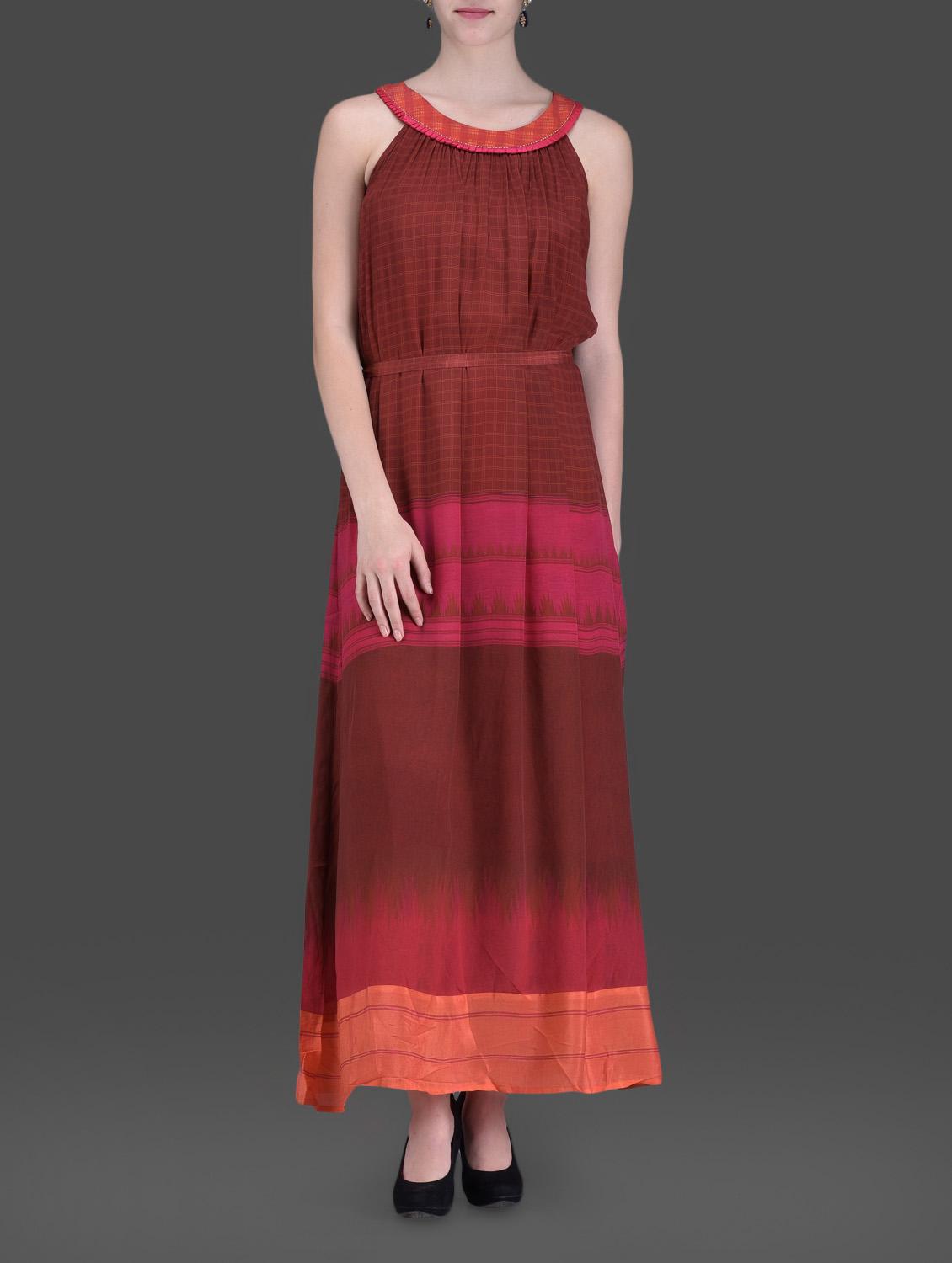 Brown Geometric Printed Maxi Dress - LABEL Ritu Kumar