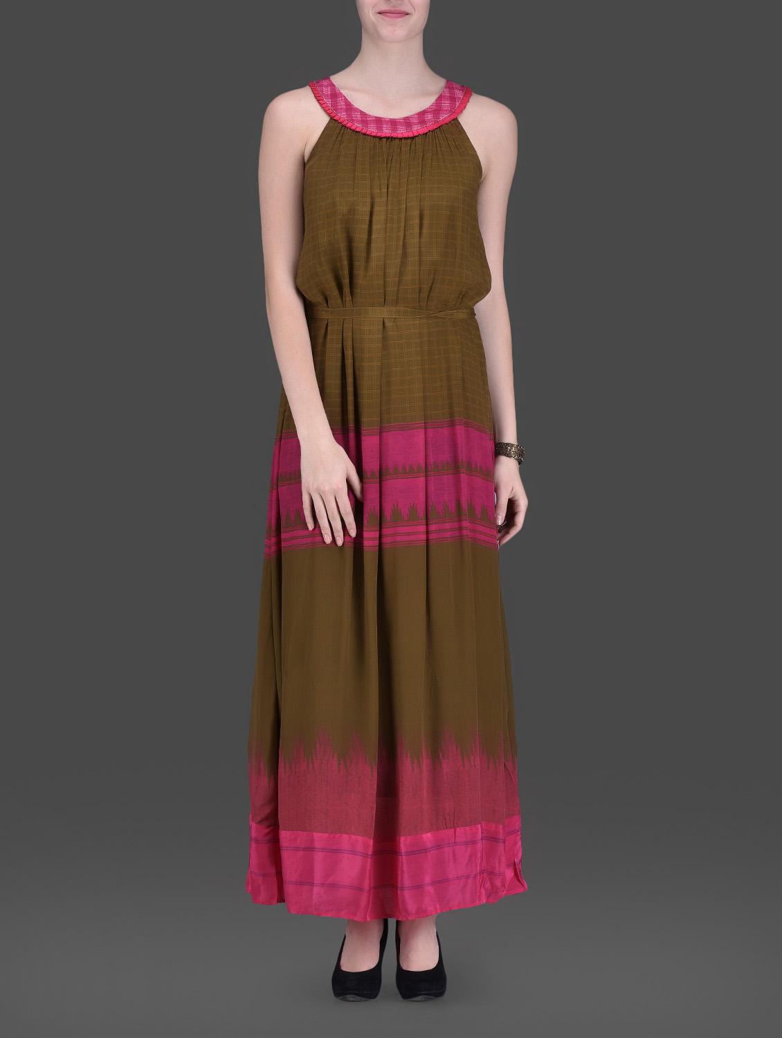 Olive Green Geometric Printed Maxi Dress - LABEL Ritu Kumar
