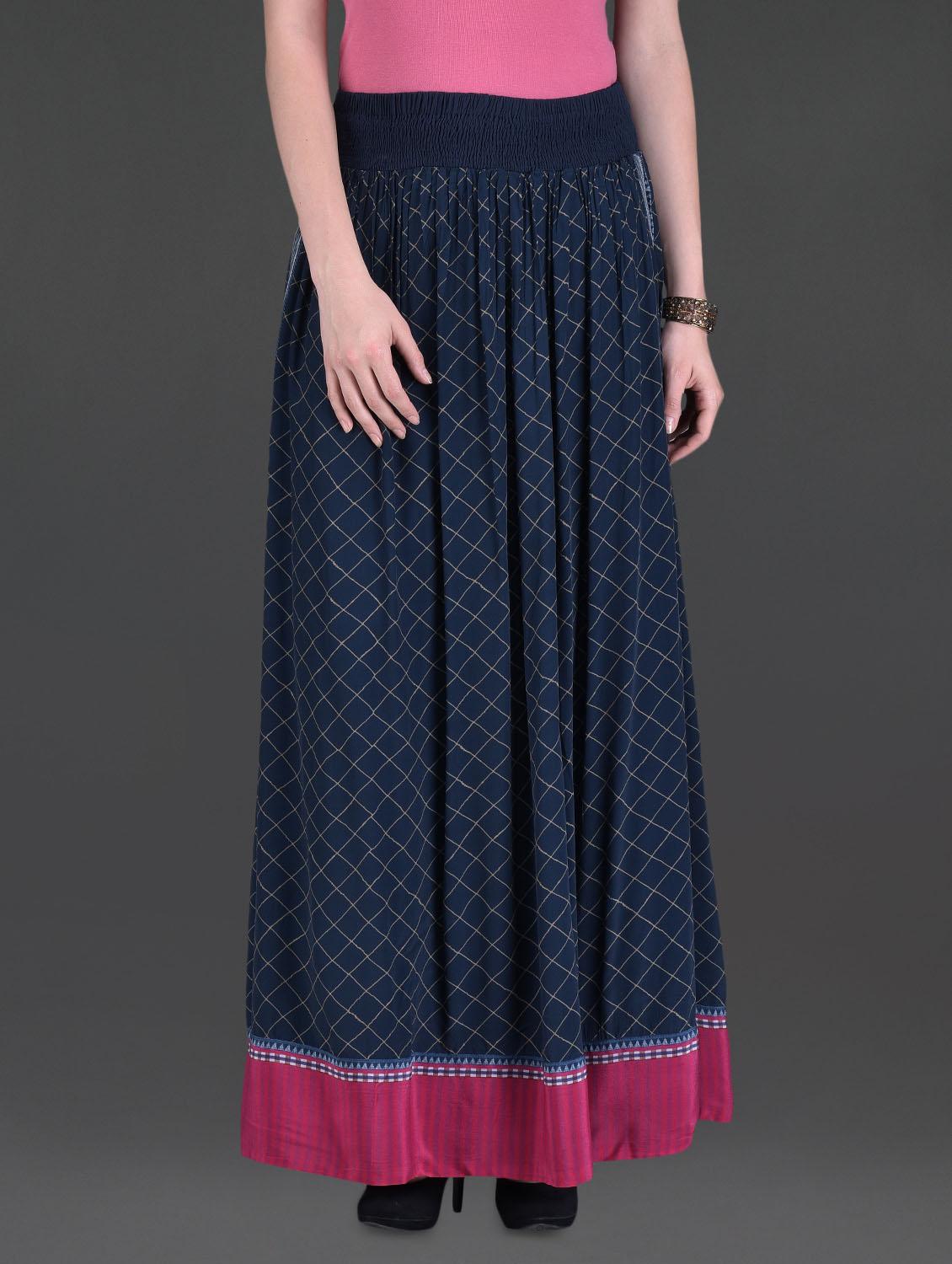 Navy Printed Crepe Maxi Skirt - LABEL Ritu Kumar