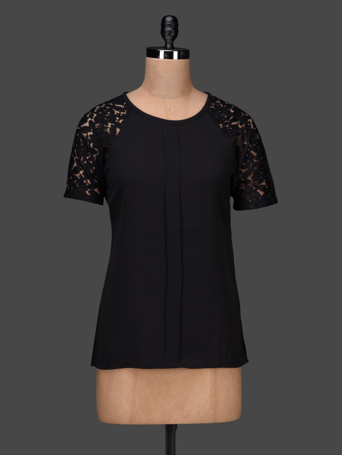 Round Neck Lace Sleeve Crepe Top - Shilpkala