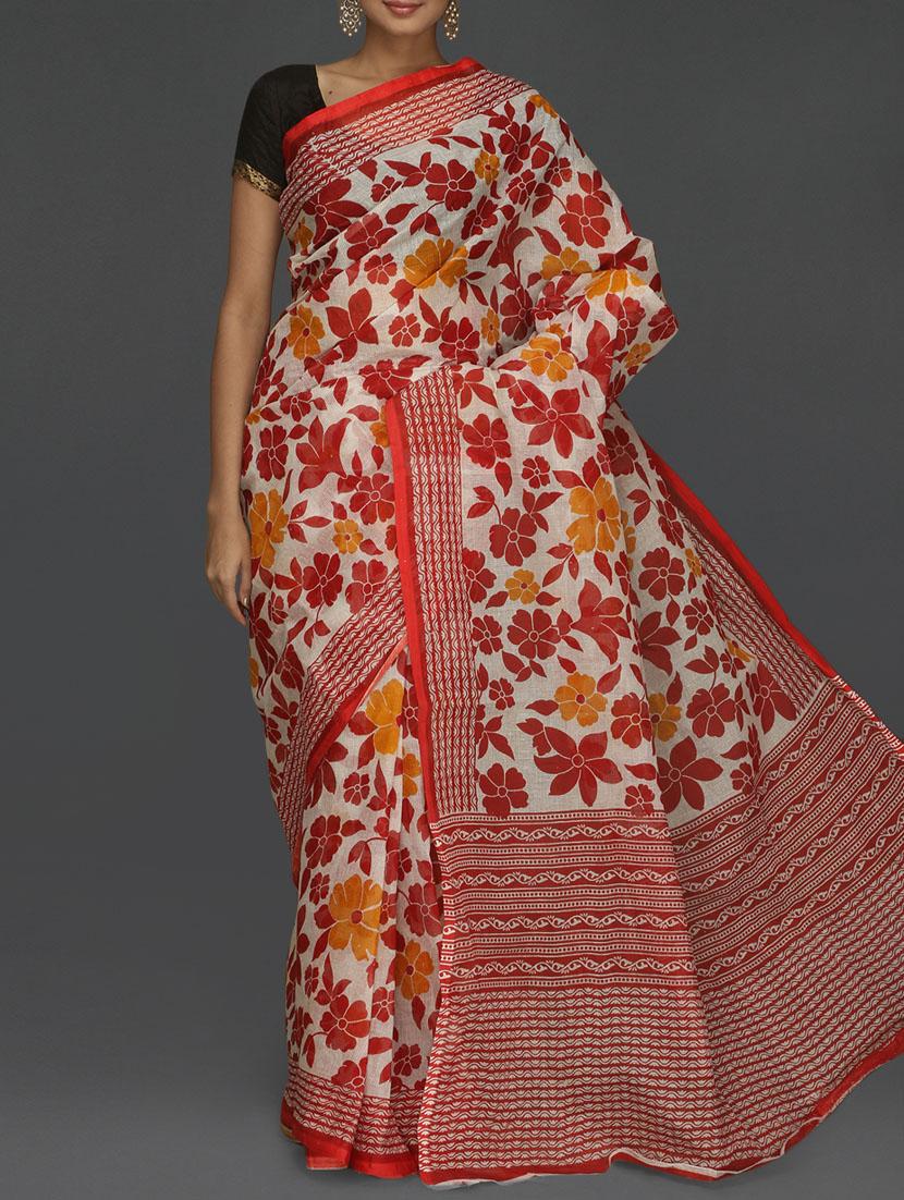 Floral With Leaf Printed Red Kota Saree - Komal Sarees