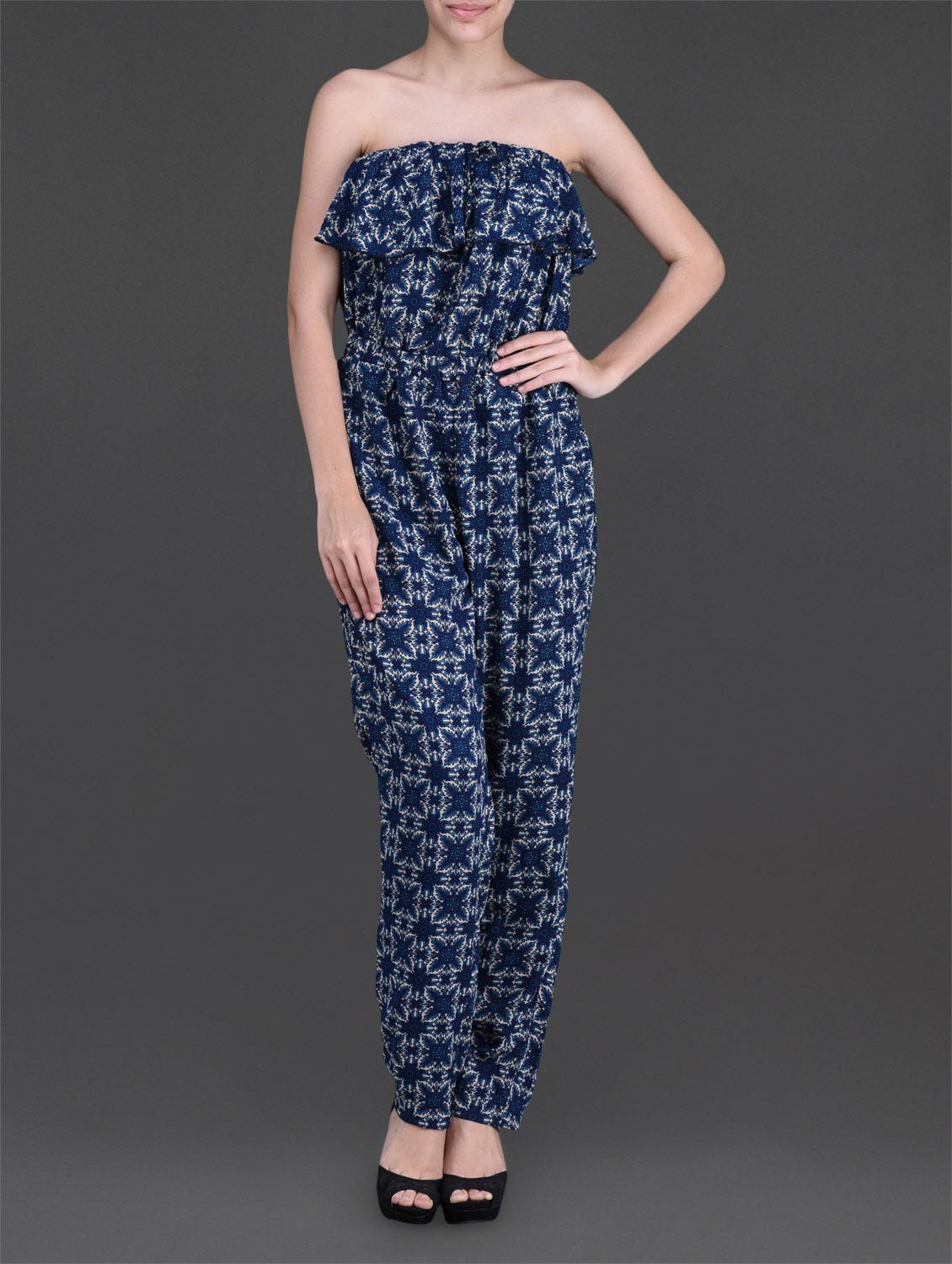 Blue Printed Strapless Jumpsuit - Oranje