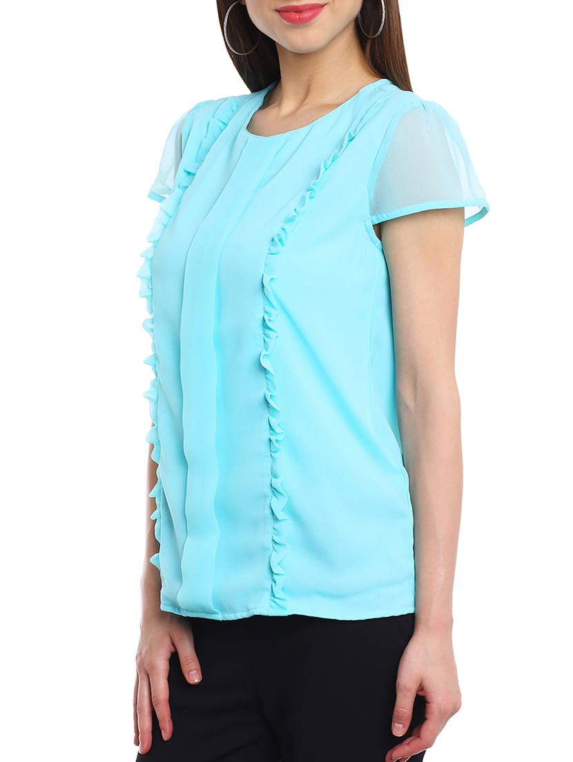 frill detail sheer cap sleeved top - 11358595 - Zoom Image - 2