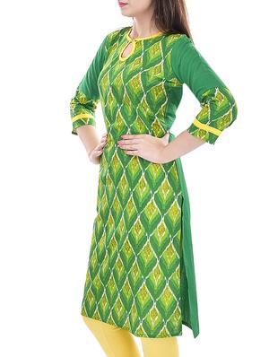 green cotton printed kurta - 11361589 - Standard Image - 2