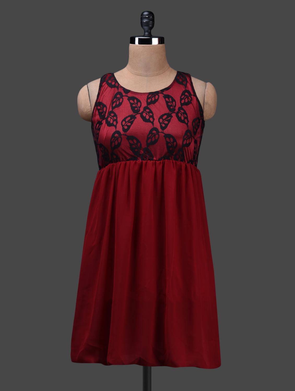 Round Neck Sleeveless Lace & Georgette Dress - Albely
