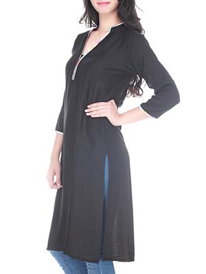 solid black rayon kurta - 11366870 - Standard Image - 2