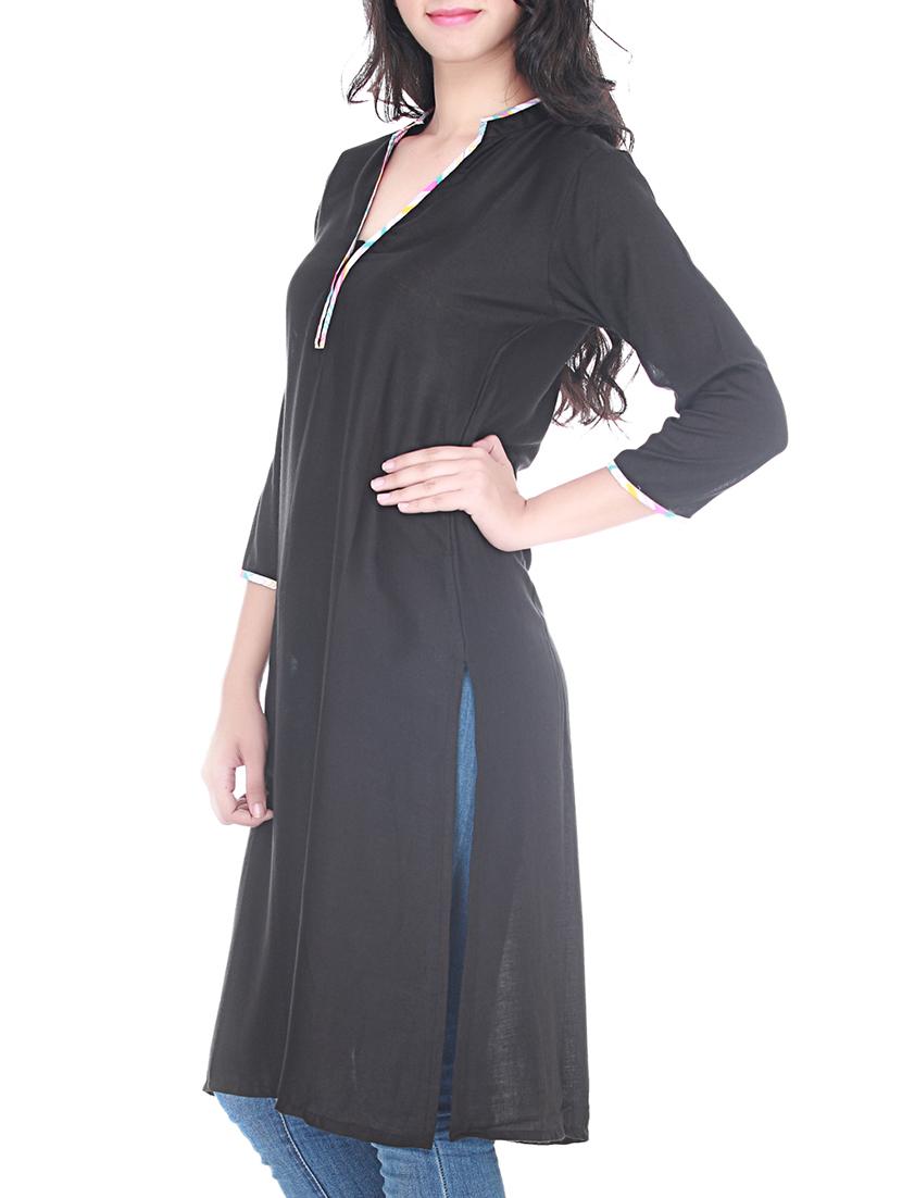 solid black rayon kurta - 11366870 - Zoom Image - 2