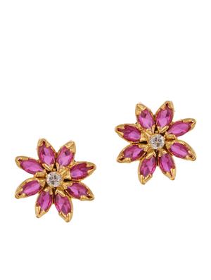 pink colored gold plated pendant and earrings - 11367035 - Standard Image - 2