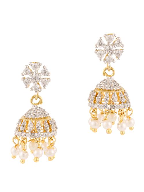 White gold plated jhumka earrings - 11368433 - Very Small Image - 1