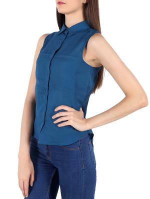 solid blue georgette shirt - 11382124 - Standard Image - 2