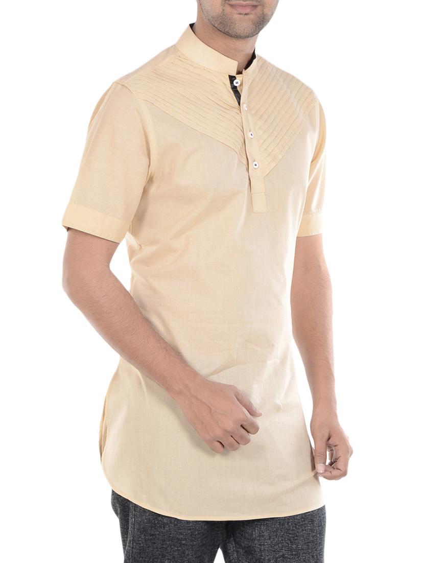 beige cotton kurta - 11388852 - Zoom Image - 2